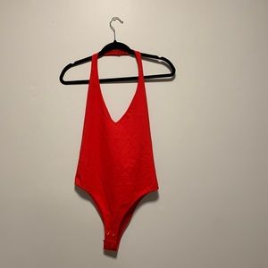 Red halter bodysuit